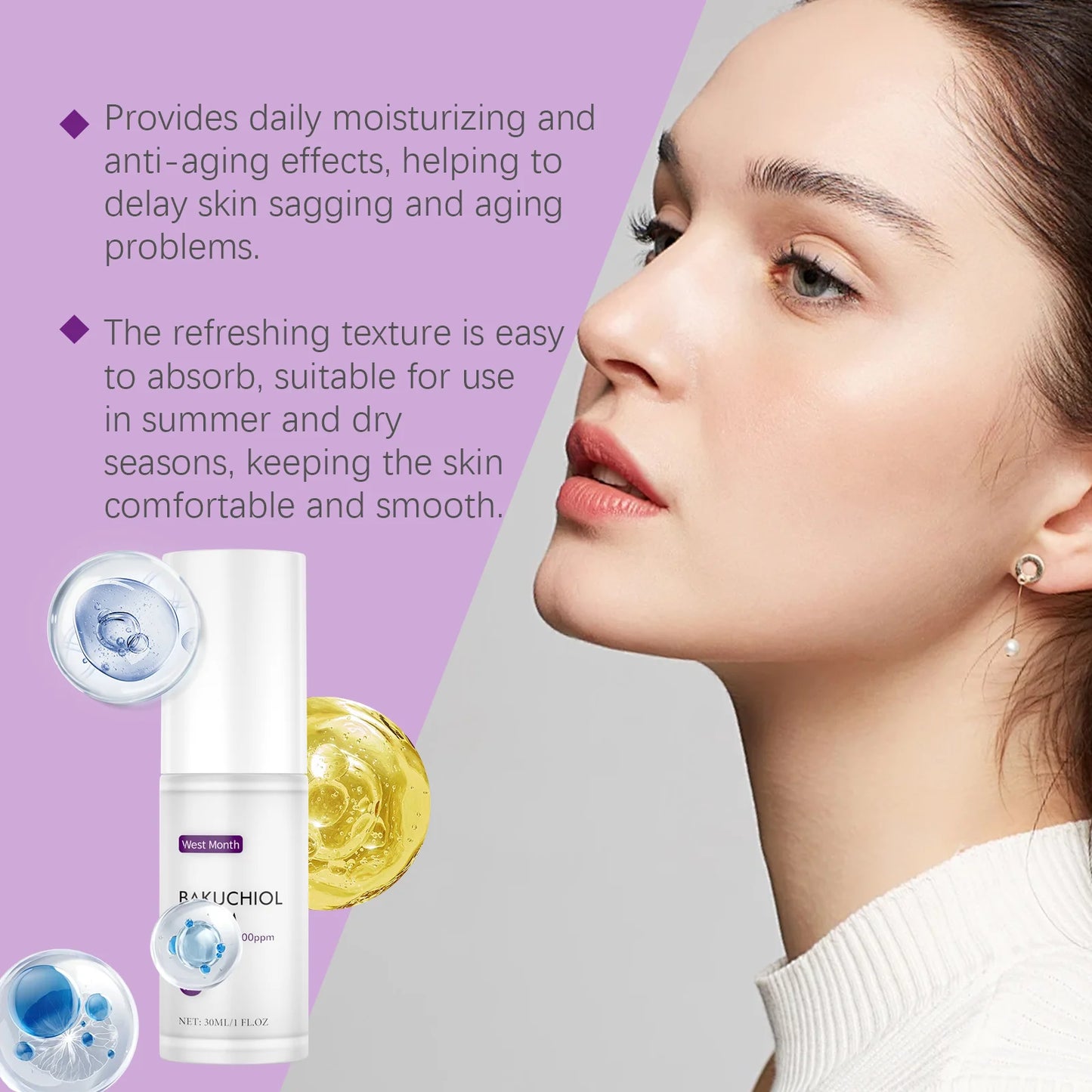 WEST MONTH Bakuchiol Serum for Skin Care - Pore Shrinking & Improved Texture Deep Moisturizer Hydrating Plumpness Enhancer