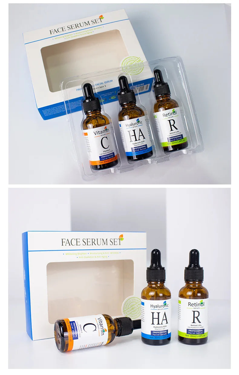 Facial Serums Skin Care Set Vitamin C Hyaluronic Acid Retinol Serum for Face Firms Tightens Serum Brightening Hydrating Face Se