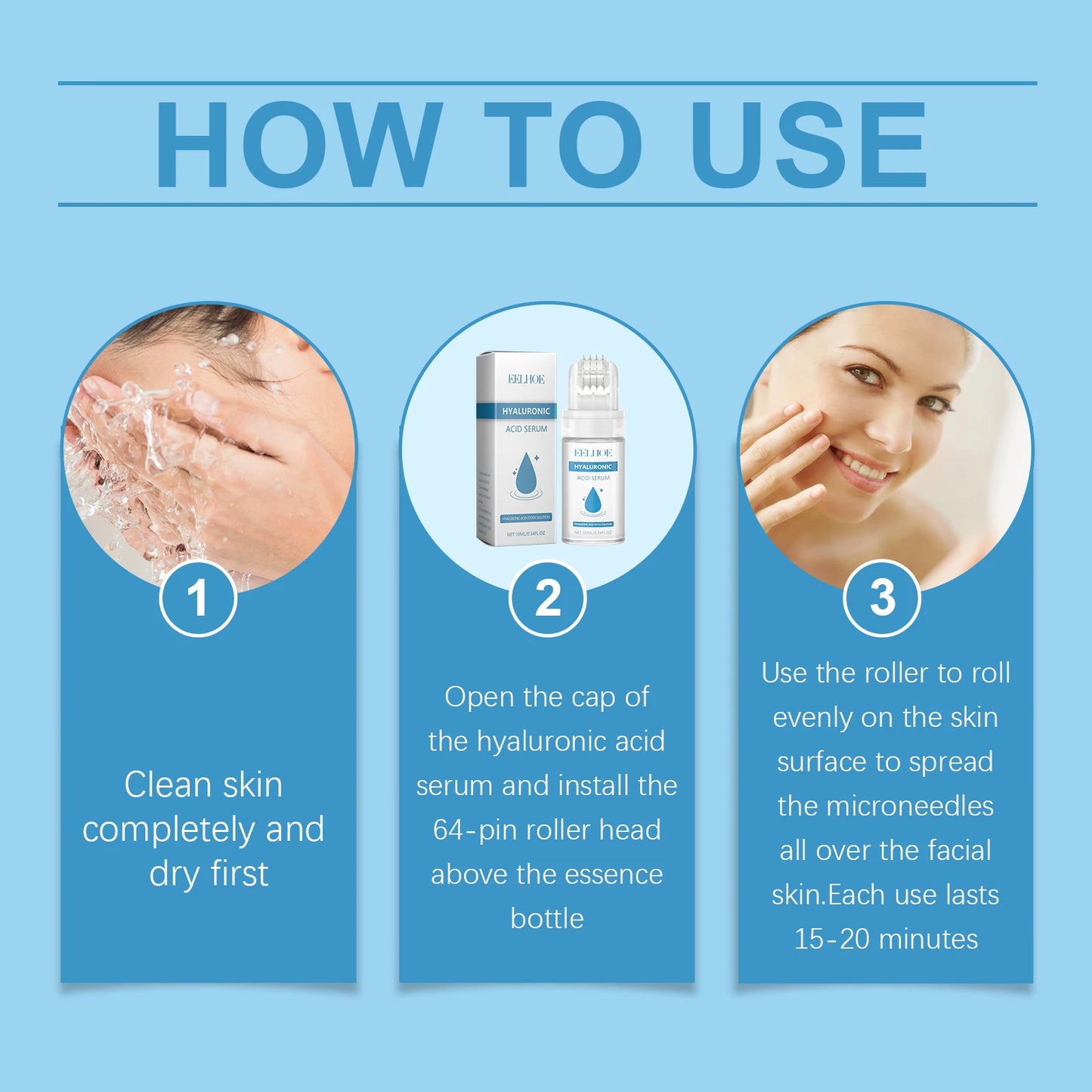 Hyaluronic Acid Roll-On Serum Lightweight Hydrating Firming Collagen Skin Care for Dry Dehydrated Skin Non-greasy Moisturizing