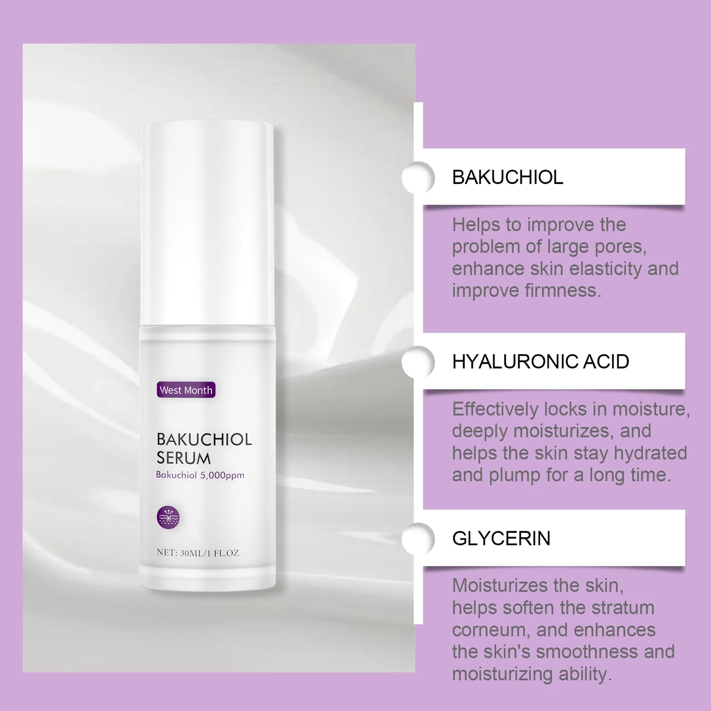 WEST MONTH Bakuchiol Serum for Skin Care - Pore Shrinking & Improved Texture Deep Moisturizer Hydrating Plumpness Enhancer