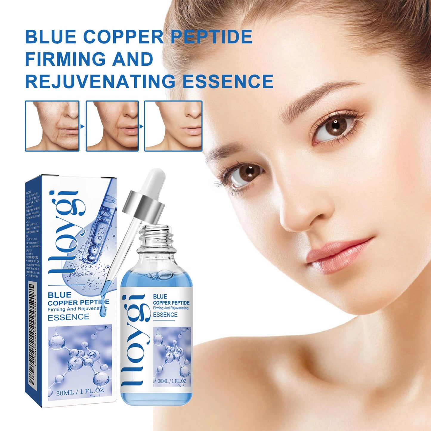 Hoygi Blue Copper Peptide Firming Serum for All Skin Types Collagen Boost Repair Hydrating Fast Absorbing Non-Irritating
