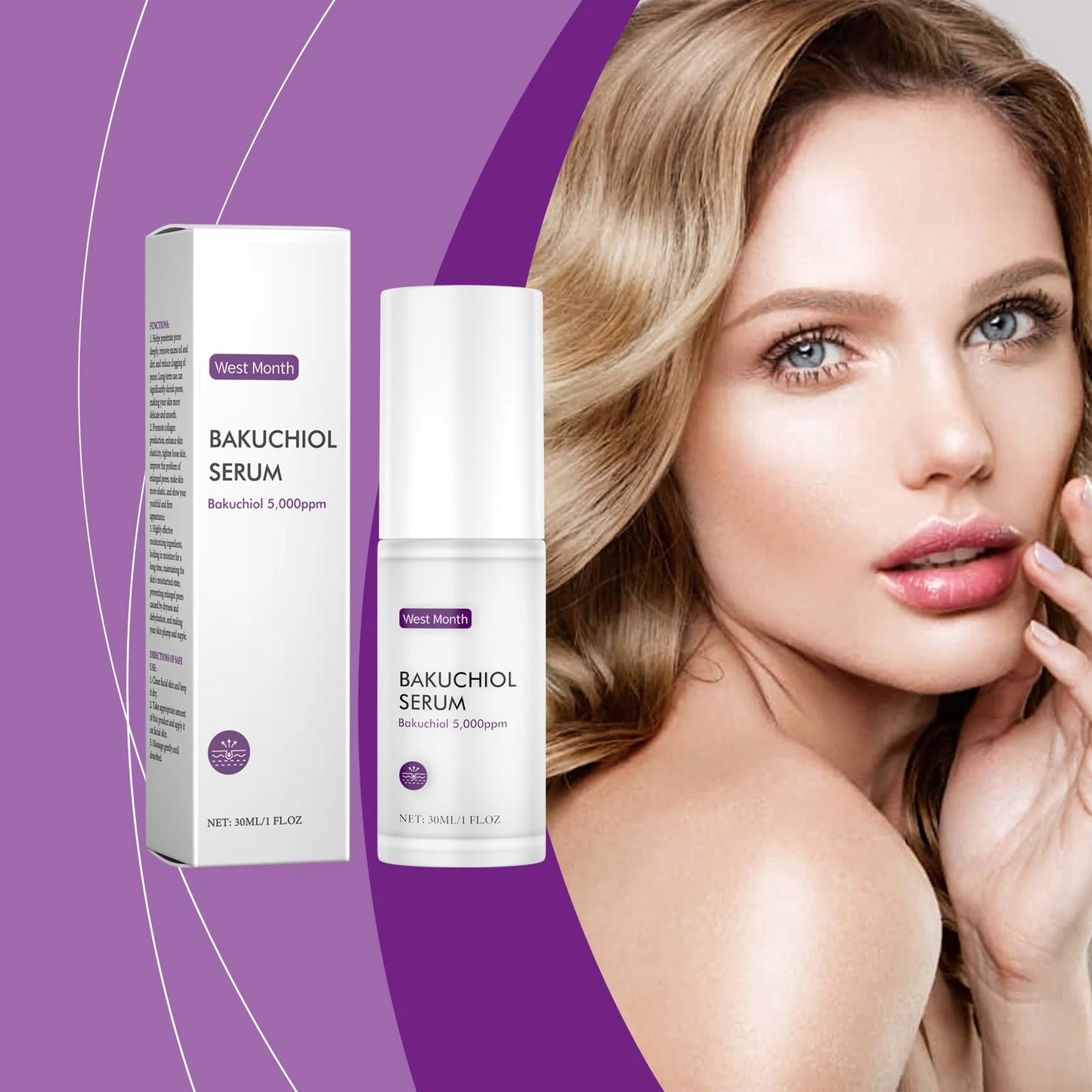 WEST MONTH Bakuchiol Serum for Skin Care - Pore Shrinking & Improved Texture Deep Moisturizer Hydrating Plumpness Enhancer