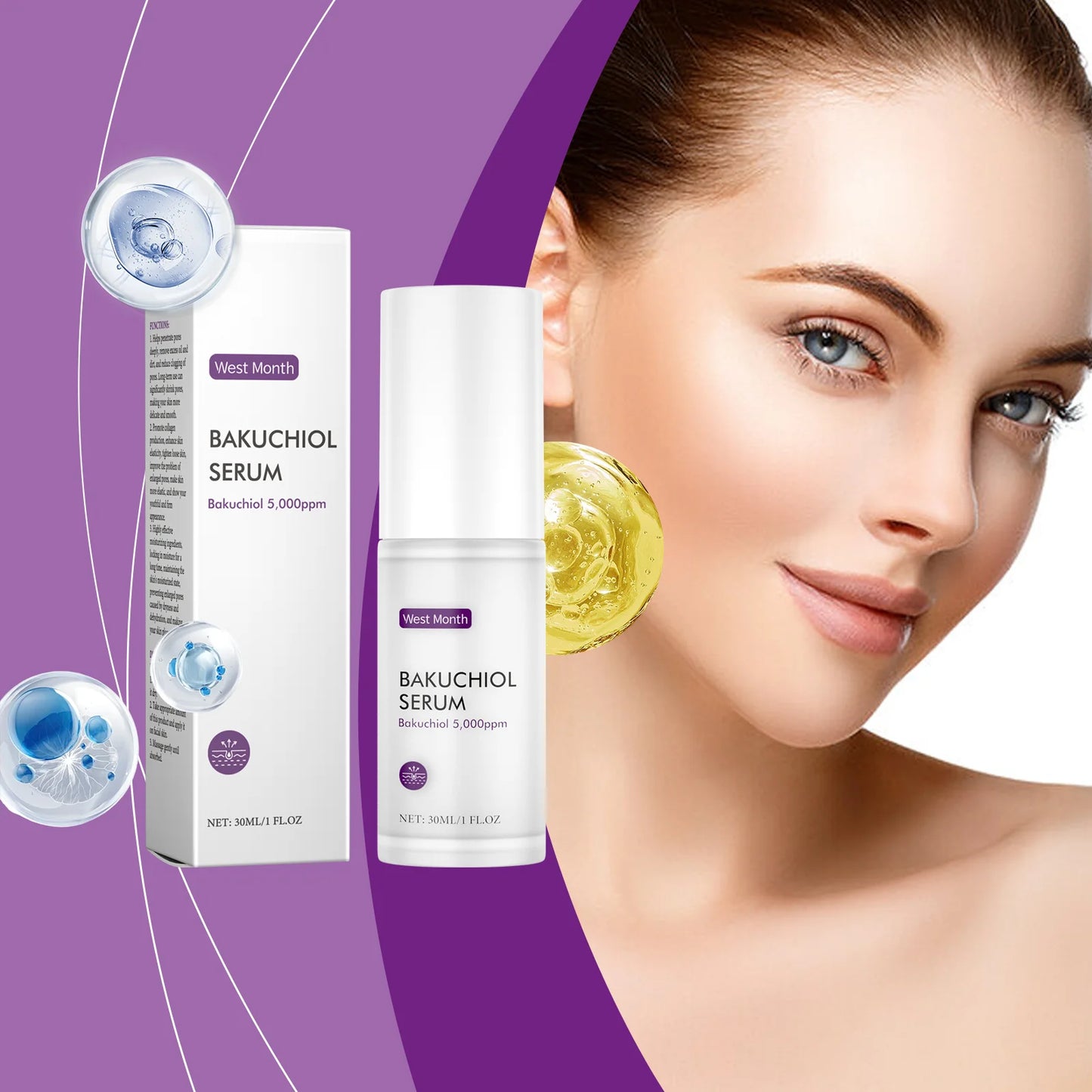 WEST MONTH Bakuchiol Serum for Skin Care - Pore Shrinking & Improved Texture Deep Moisturizer Hydrating Plumpness Enhancer
