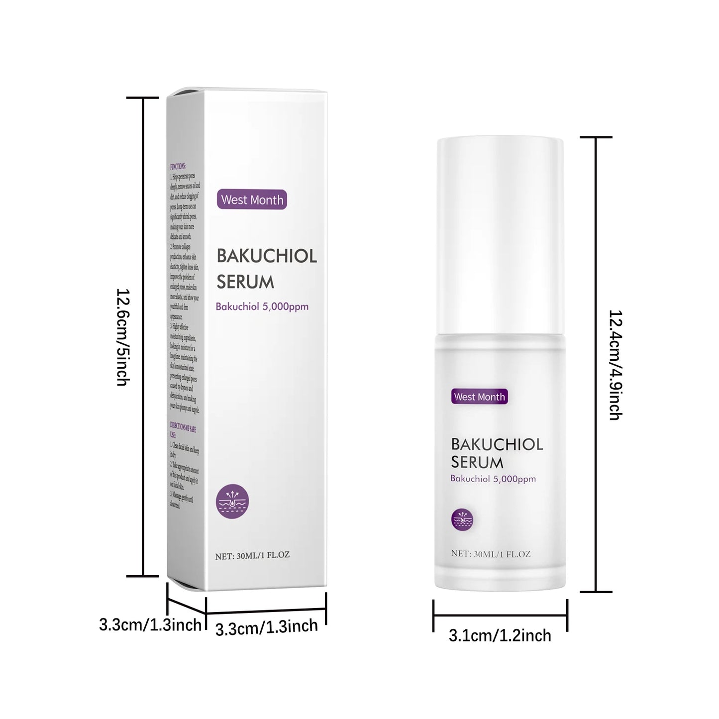 WEST MONTH Bakuchiol Serum for Skin Care - Pore Shrinking & Improved Texture Deep Moisturizer Hydrating Plumpness Enhancer