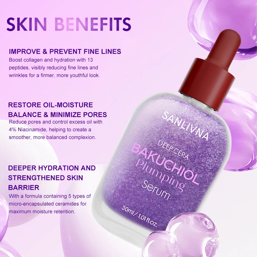 Vitamin C and niacinamide serum brightens skin tone and is rich in bakuchiol to improve and cleanse pores for facial care