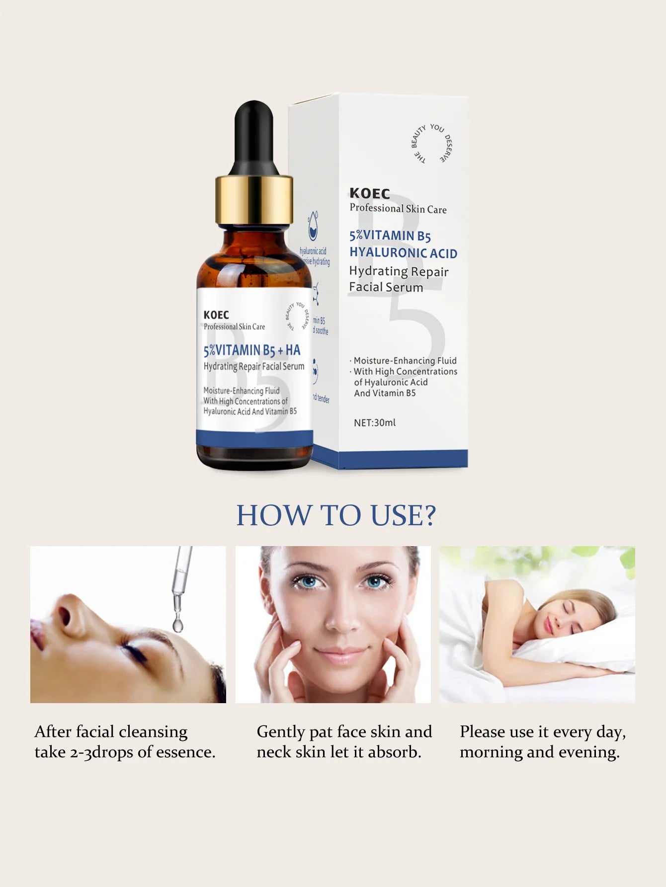 5% Hyaluronic Acid B5 Serum Anti -Wrinkle Face Tightening Fade Fine Line Hydrating for Plumping Anti Age for Face Skin Roughness