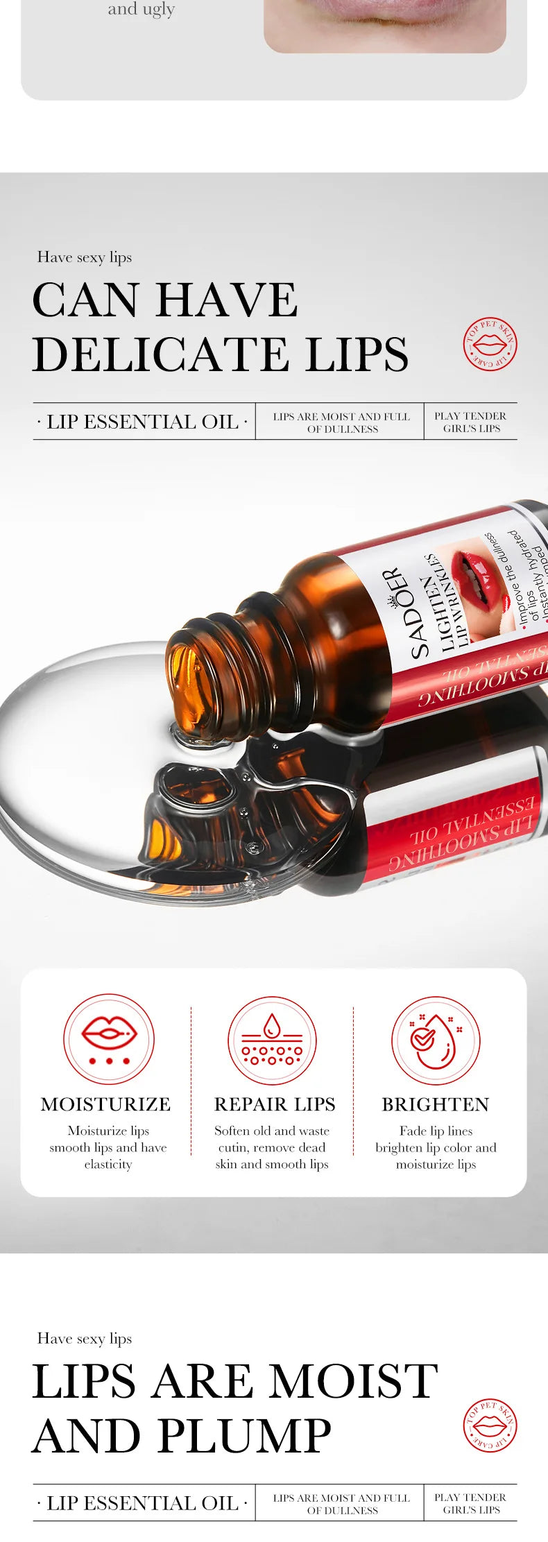 Lip oil essence exfoliates, prevents dryness, reduces lip lines, and can be used with lipstick for lasting repair