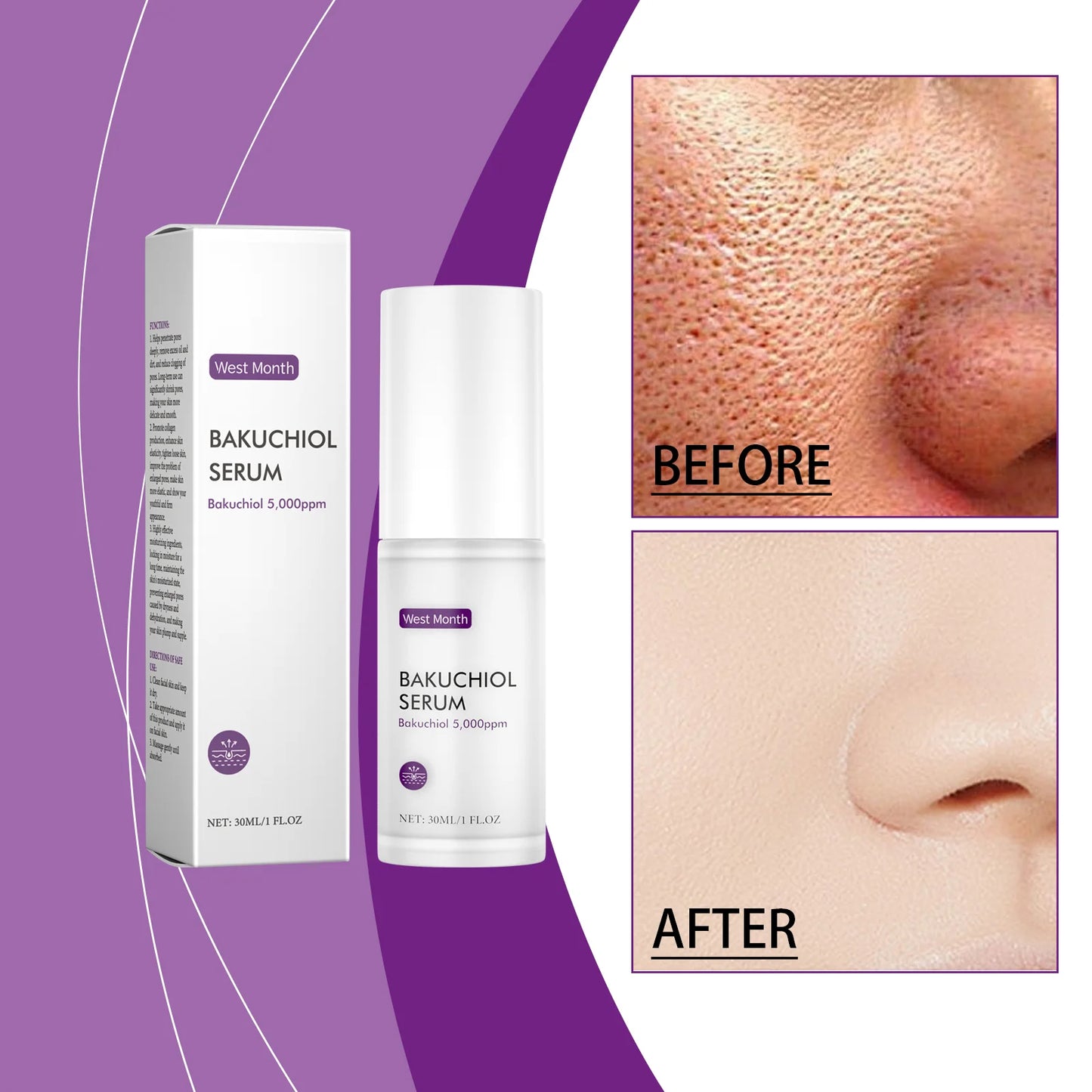 WEST MONTH Bakuchiol Serum for Skin Care - Pore Shrinking & Improved Texture Deep Moisturizer Hydrating Plumpness Enhancer